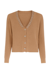 Strikcardigan med perler og bling - Str. 34-42